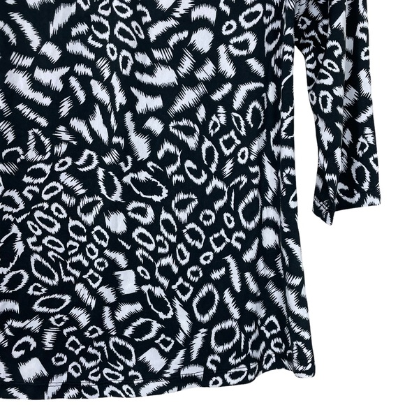 NWT Carrè Noir Quarter-Zip Pull-Over Cheetah Black White Spandex 3/4-Sleeve S/P - Picture 3 of 16